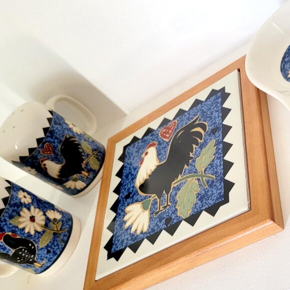 Vintage 1990s Kitchen Chicken Accessory Set Barnyard Blues